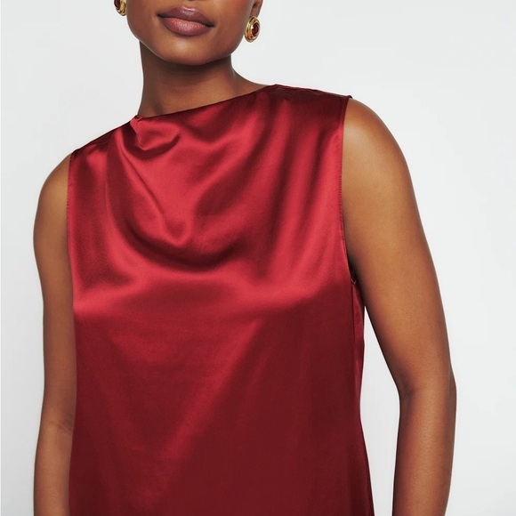 NWT Reformation Serina Silk Mock High Boat Neck Sleeveless Mini Dress Sangre Red - Picture 2 of 11